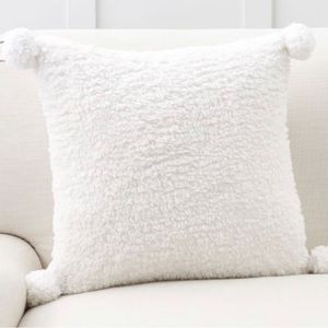 Pottery Barn Cozy Pom Pom Sherpa Pillow Cover Ivory